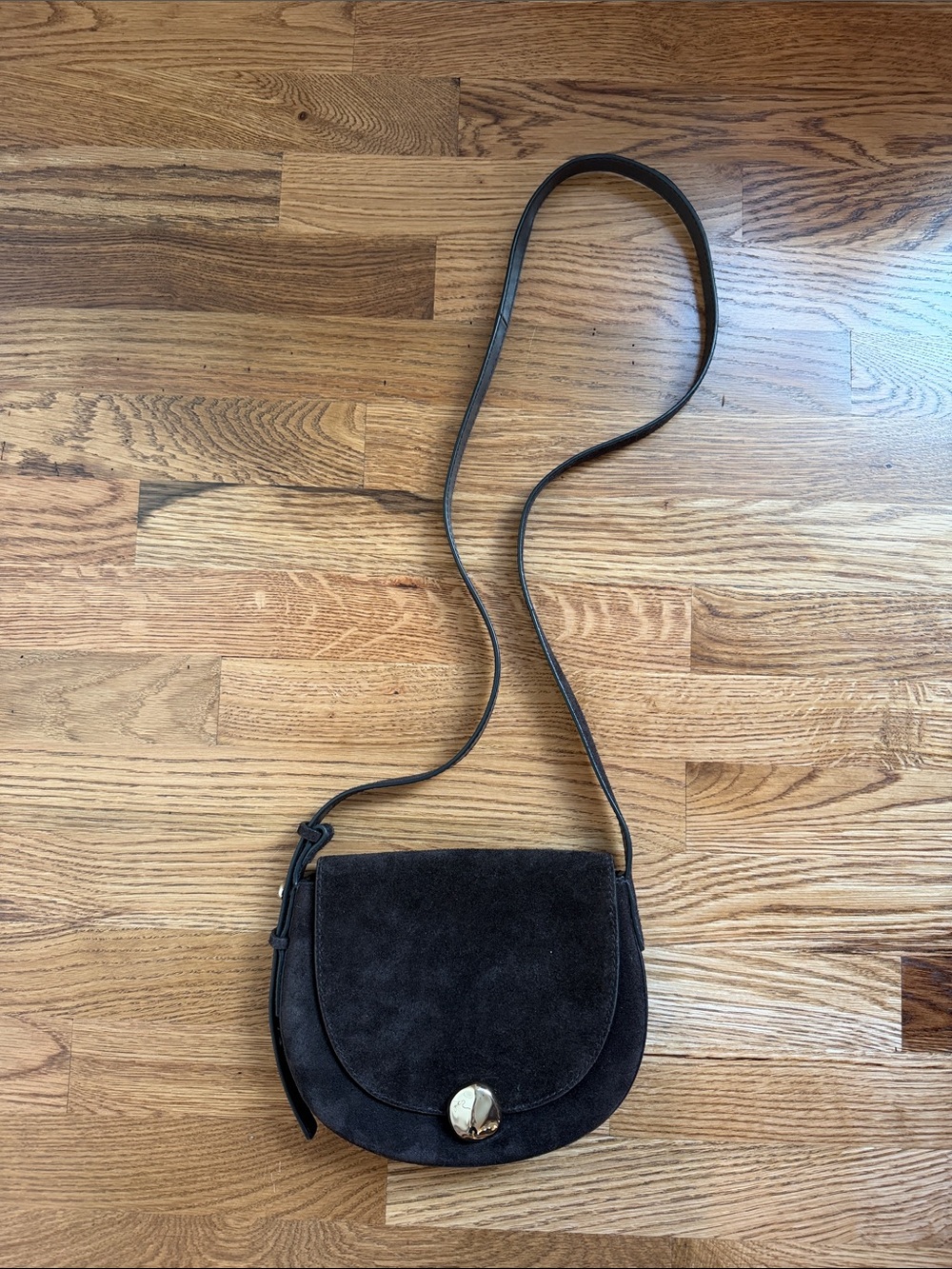 Madewell NWT Dark Brown Suede Crossbody Saddle Bag with Gold magnet closure